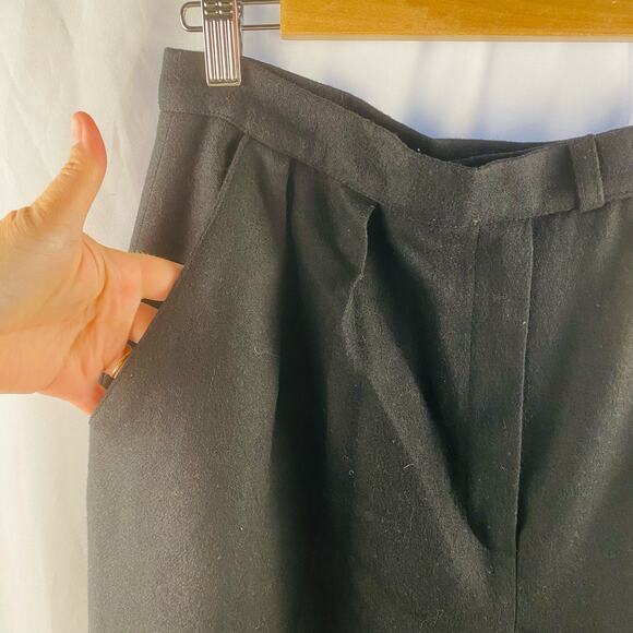 Vintage Woolmark Pure Wool Black High Rise Pleated Trousers Pants - Picture 7 of 7